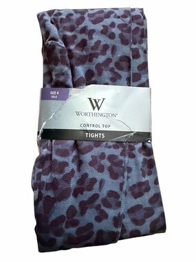 Worthington Plus Size Blue-Purple Leopard Pattern Tights